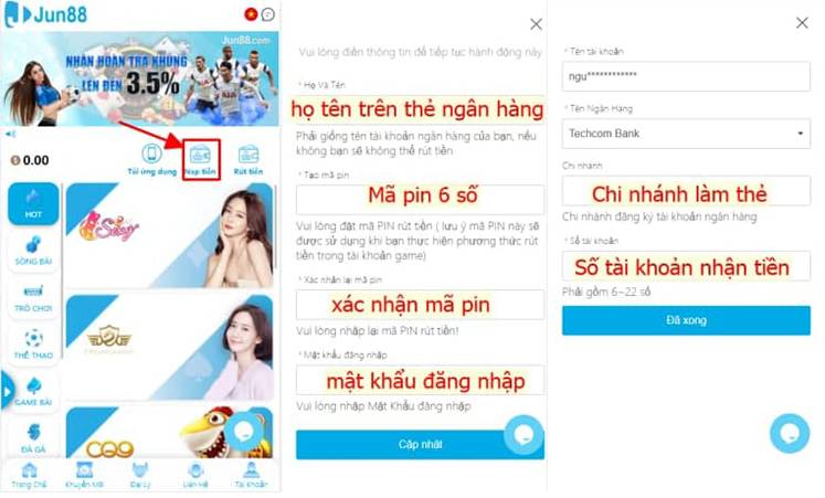 Cách nạp tiền Jun88 Và rút tiền nhanh